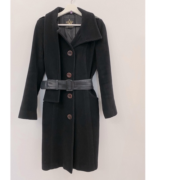 Wool Mid-Length Mackage Coat with Leather Belt, size M - Picture 4 of 8